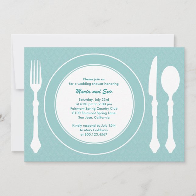 Invitation Wedding shower Tabletop raffinée Turquo (Devant)