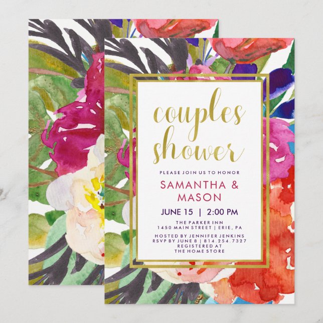 Invitation Wedding shower tropical coloré de couples (Devant / Derrière)