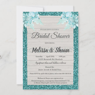 Invitation Wedding shower - Turquoise Rustic Bling