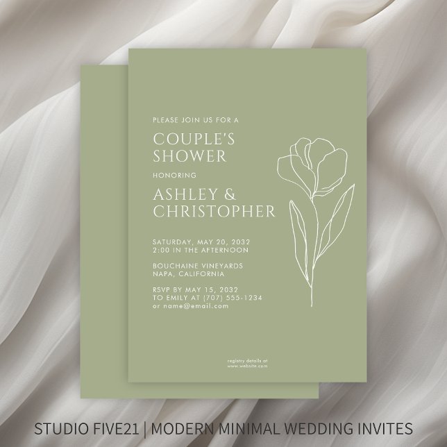 Invitation Wedding shower vert de la zone fleurie dessinée mo (Créateur téléchargé)