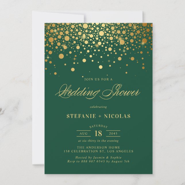 Invitation Wedding shower vert Faux Gold Foil Confetti Dots (Devant)