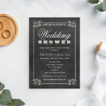 Invitation Wedding shower vintage Black Chalkboard<br><div class="desc">L'invitation wedding shower simple, romantique et chic d'un couple comprend une bordure rayée, des croquis de fleurs dessinés à la main, un monogramme des noms de la mariée et du marié, et une élégante typographie de style vintage. Arrière - plan de style tableau noir doux avec aspect texturé rustique et...</div>