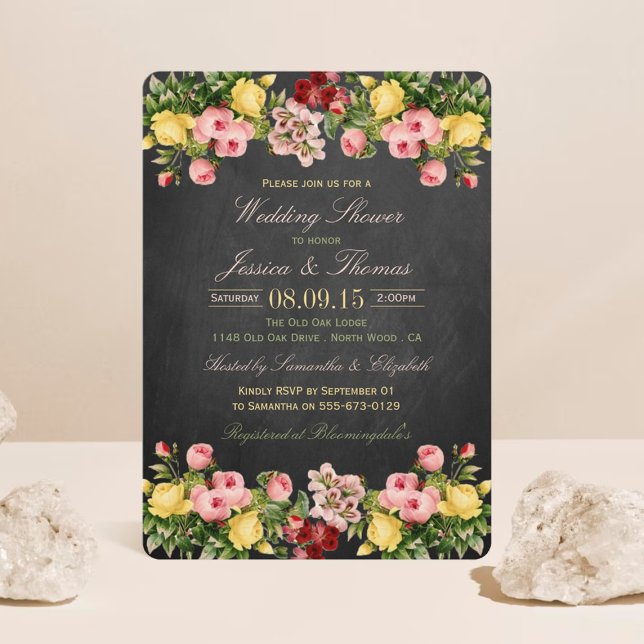 Invitation Wedding shower vintage Floral Chalkboard (Créateur téléchargé)