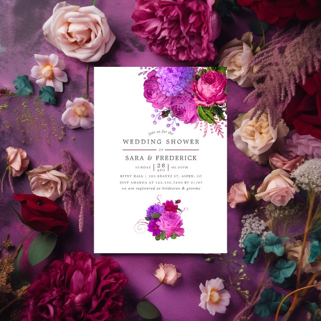 Invitation Wedding shower vintage Fuchsia et Purple Shabby (Créateur téléchargé)