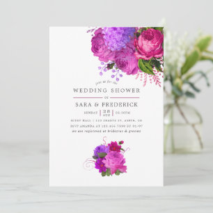 Invitation Wedding shower vintage Fuchsia et Purple Shabby