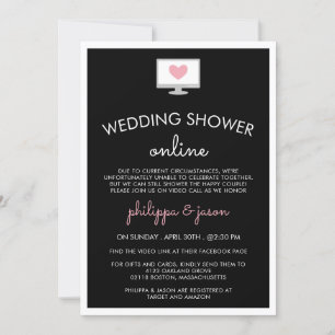 Invitation Wedding shower virtuel de l'ordinateur rose noir