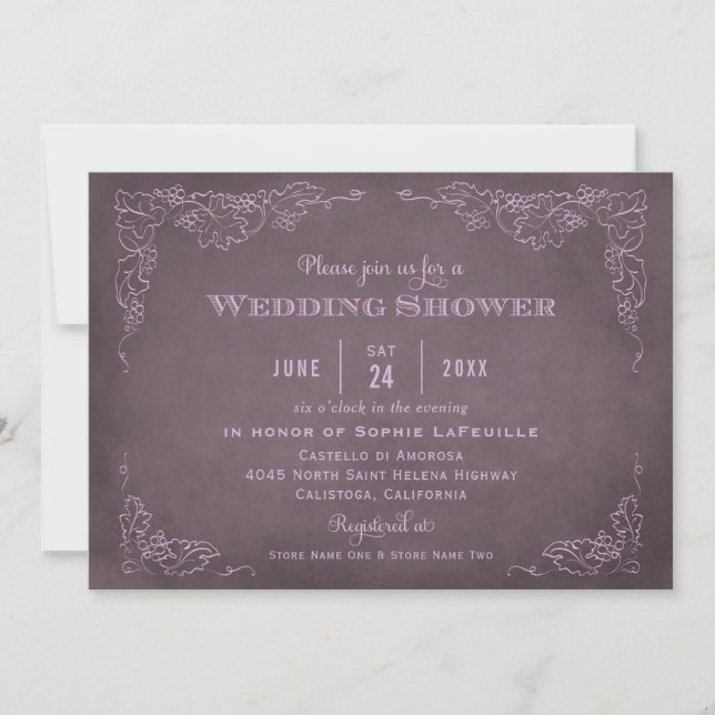 Invitation Wedding shower viticole violet de prune rustique (Devant)