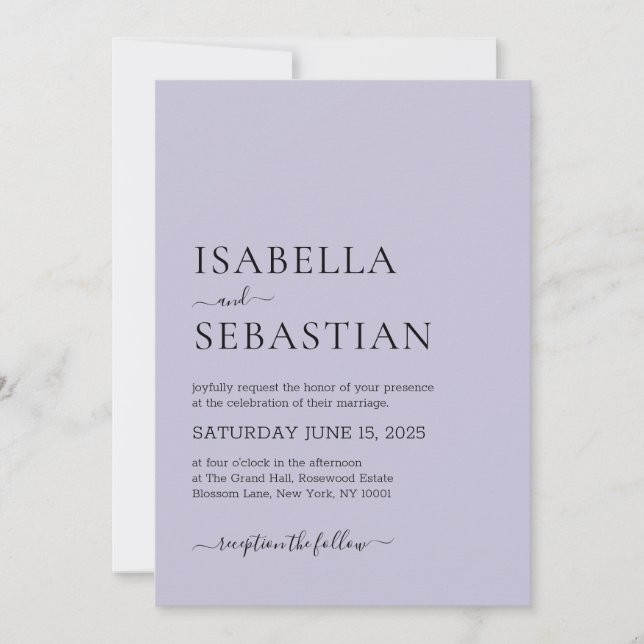 Invitation Wedding Simple Light Lavender (Devant)