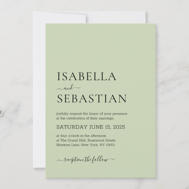 Invitation Wedding Simple Light Olive (Devant)