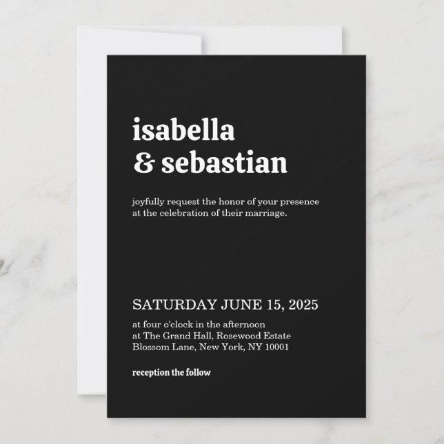 Invitation Wedding Simple Modern Black Retro Font (Devant)