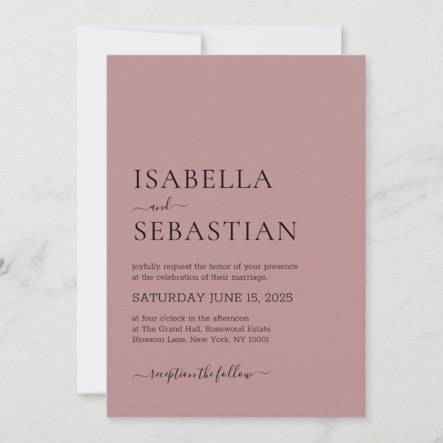 Invitation Wedding Simple Modern Dusty Rose Soft Elegant (Devant)