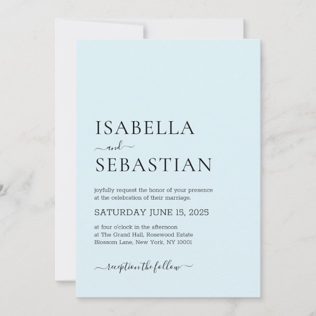 Invitation Wedding Simple Modern Light Cyan (Devant)