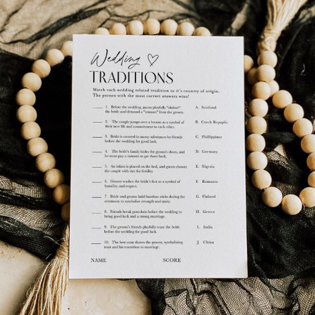 Invitation Wedding Traditions Bridal Shower Trivia Game Card (Créateur téléchargé)