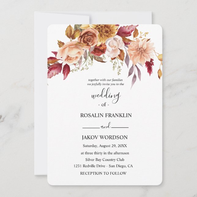 Invitation wedding watercolor rustic floral  (Devant)