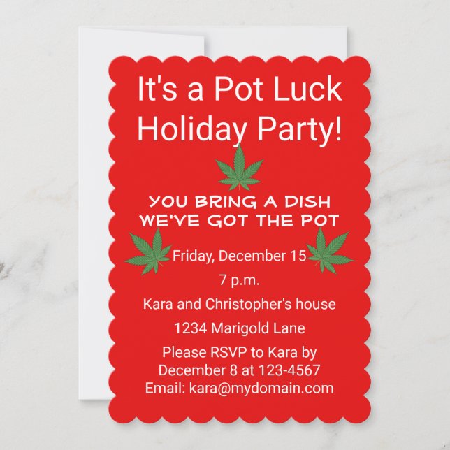 Invitation Weed Leaf Pot Luck Personnalisé Parti (Devant)