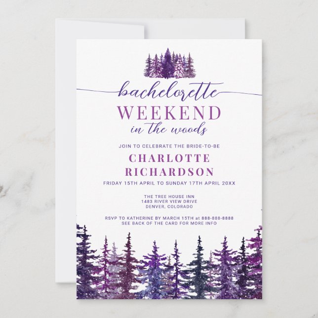 Invitation Week-End À La Bois Purple Bachelorette Party (Devant)