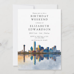 Invitation Week-end d'anniversaire aquarelle de la skyline de