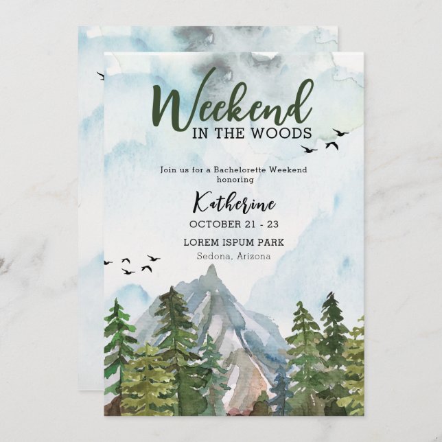 Invitation Week-end dans les bois enterrement de vie de jeune (Devant / Derrière)
