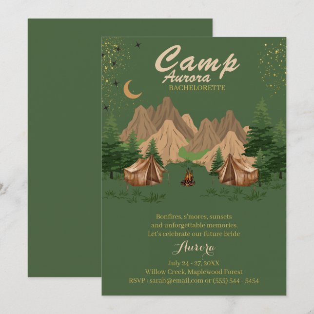 Invitation Week-end d'aventure de célibataire en camping (Devant / Derrière)