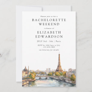 Invitation Week-end de Bachelorette Aquarelle sur la ville de