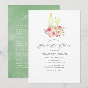 Invitation Week-end de Bachelorette aux fleurs pastel rose et