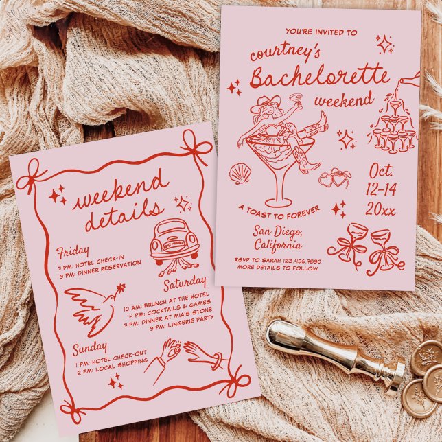 Invitation Week-end de Bachelorette de Cowgirl Dessinée à la  (Créateur téléchargé)