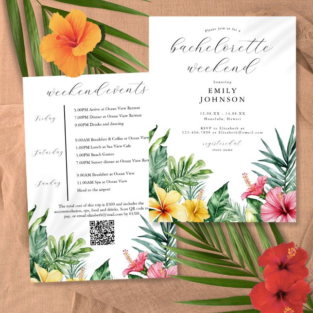Invitation Week-end de Bachelorette Fleurs Tropicales Aquarel (Watercolor Tropical Flowers Bachelorette Weekend Invitation)