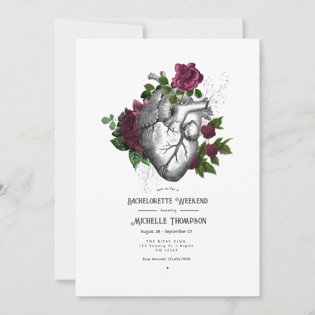 Invitation Week-end de Bachelorette Floral Gothique Bourgogne (Devant)