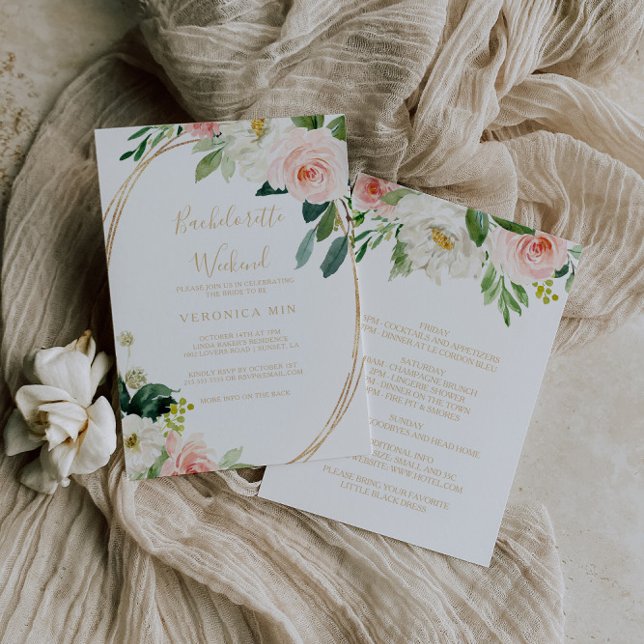 Invitation Week-end de Bachelorette Géométrique Verdure & Or (Créateur téléchargé)