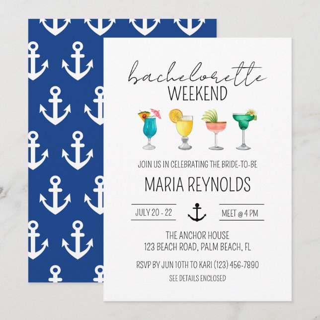 Invitation Week-end de Bachelorette Nautique (Devant / Derrière)