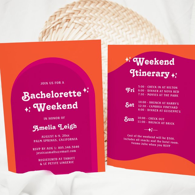 Invitation Week-end de Bachelorette Rétro Rose & Orange Sunse (Créateur téléchargé)