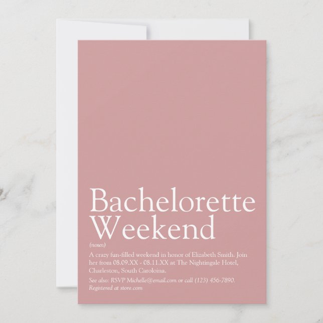 Invitation Week-end de Bachelorette Rose Pâle Personnalisé (Devant)