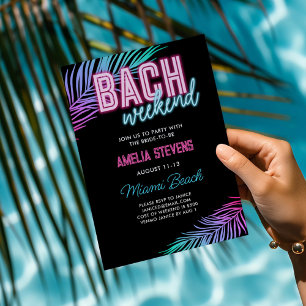 Invitation Week-end de Bachelorette Tropical Rose Néo et Bleu