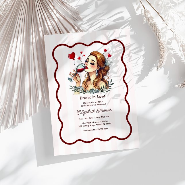 Invitation Week-end de célibataire au vin rouge ivre d'amour (Drunk in Love Red Wine Bachelorette Weekend Invitation)