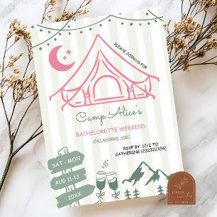 Invitation Week-end de célibataire camping dessiné à la main
