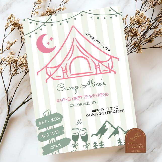 Invitation Week-end de célibataire camping dessiné à la main (Créateur téléchargé)