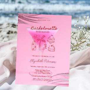 Invitation Week-end de célibataire croquis rouge Cocktail ros
