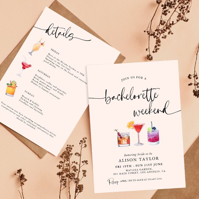Invitation Week-end de célibataire en cocktail calligraphie (Créateur téléchargé)