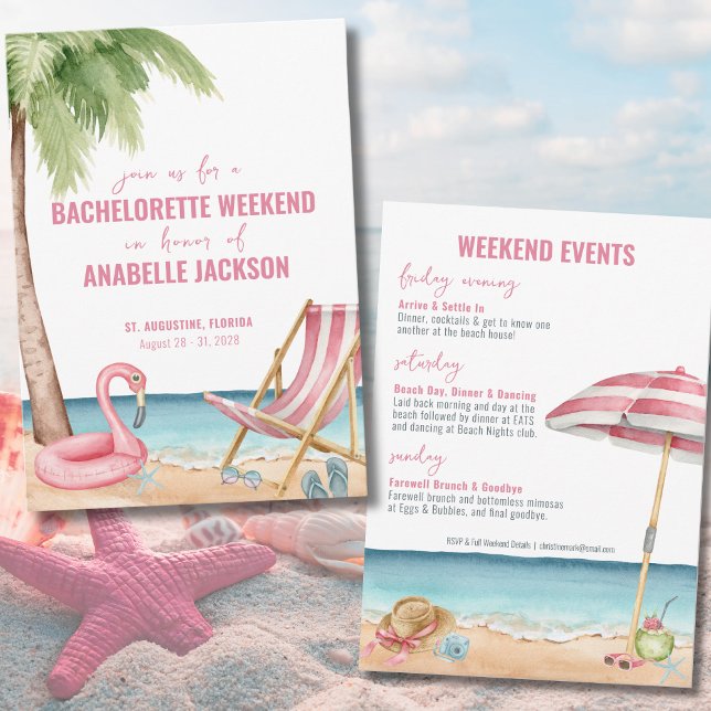 Invitation Week-end de célibataire en destination plage (Watercolor Beach Destination Bachelorette Weekend Invitation)