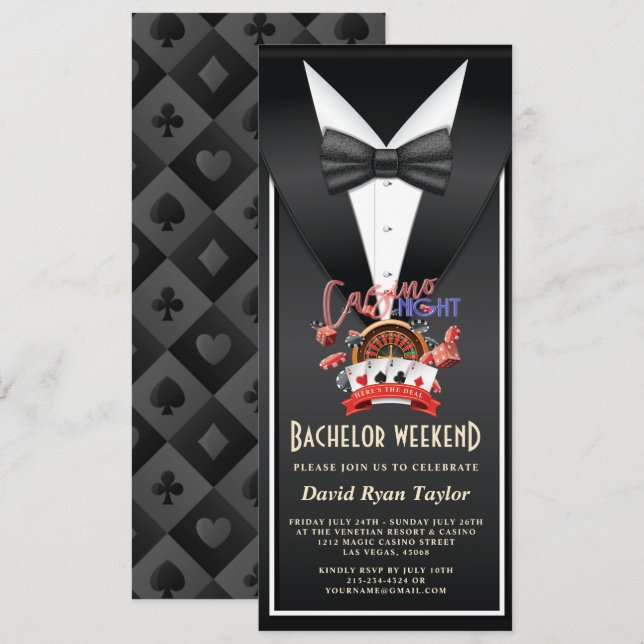 Invitation Week-end de célibataire en smoking unique pour une (Devant / Derrière)