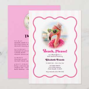 Invitation Week-end de célibataire flamant rose élégant plage