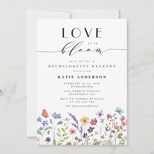 Invitation Week-end de célibataire Floral Love in Bloom Print (Devant)