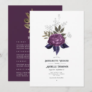 Invitation Week-end de célibataire gothique violet noir et or
