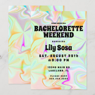Invitation Week-end de célibataire holographique groovy