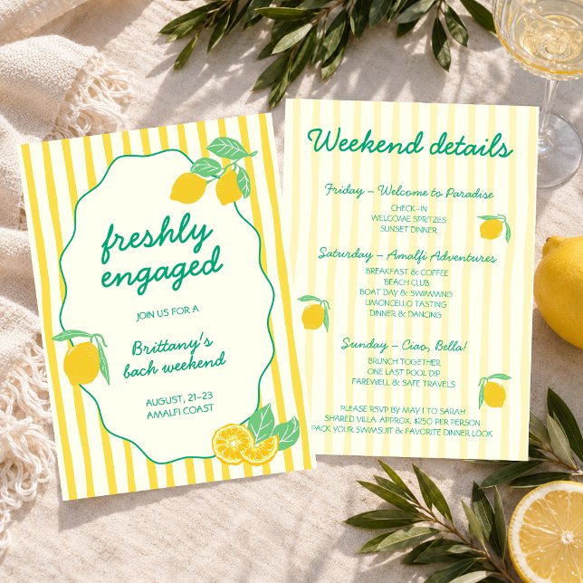Invitation Week-end de célibataire italien aux citrons fraîch (Freshly Engaged Lemon Italian Bachelorette Weekend Invitation)