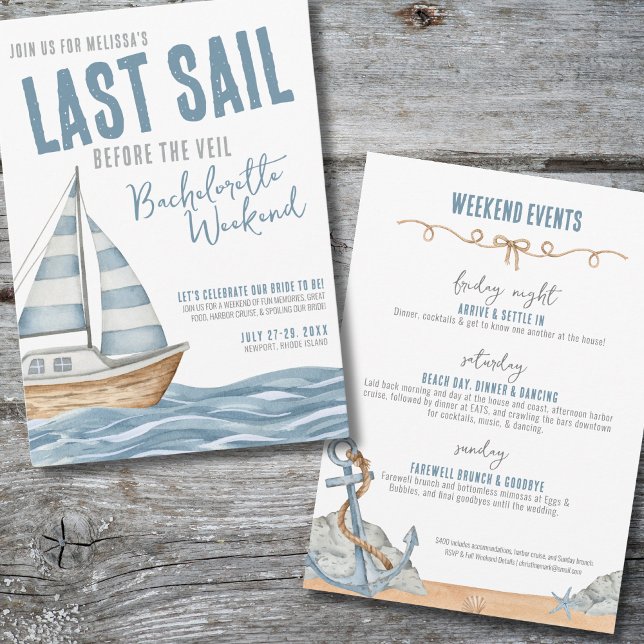 Invitation Week-end de célibataire marin (Last Sail Before The Veil Nautical Bachelorette Invitation)