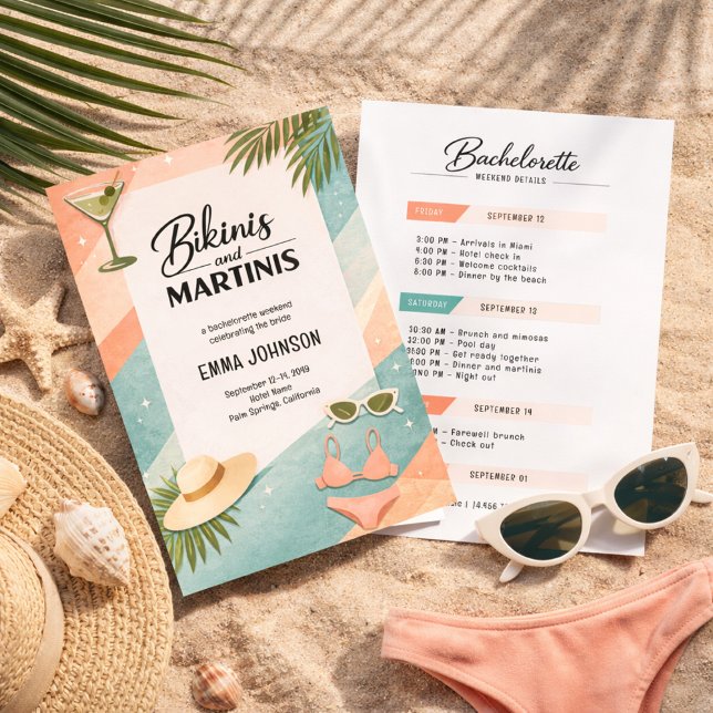 Invitation Week-end de célibataire plage Bikinis et Martinis (Créateur téléchargé)