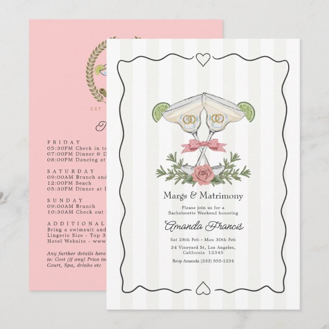 Invitation Week-end de célibataire prépa Margs & Matrimony (Devant / Derrière)