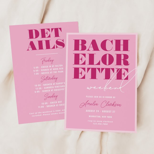 Invitation Week-end de célibataire rose audacieux (Créateur téléchargé)