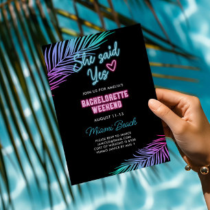 Invitation Week-end de célibataire tropical bleu néon et rose